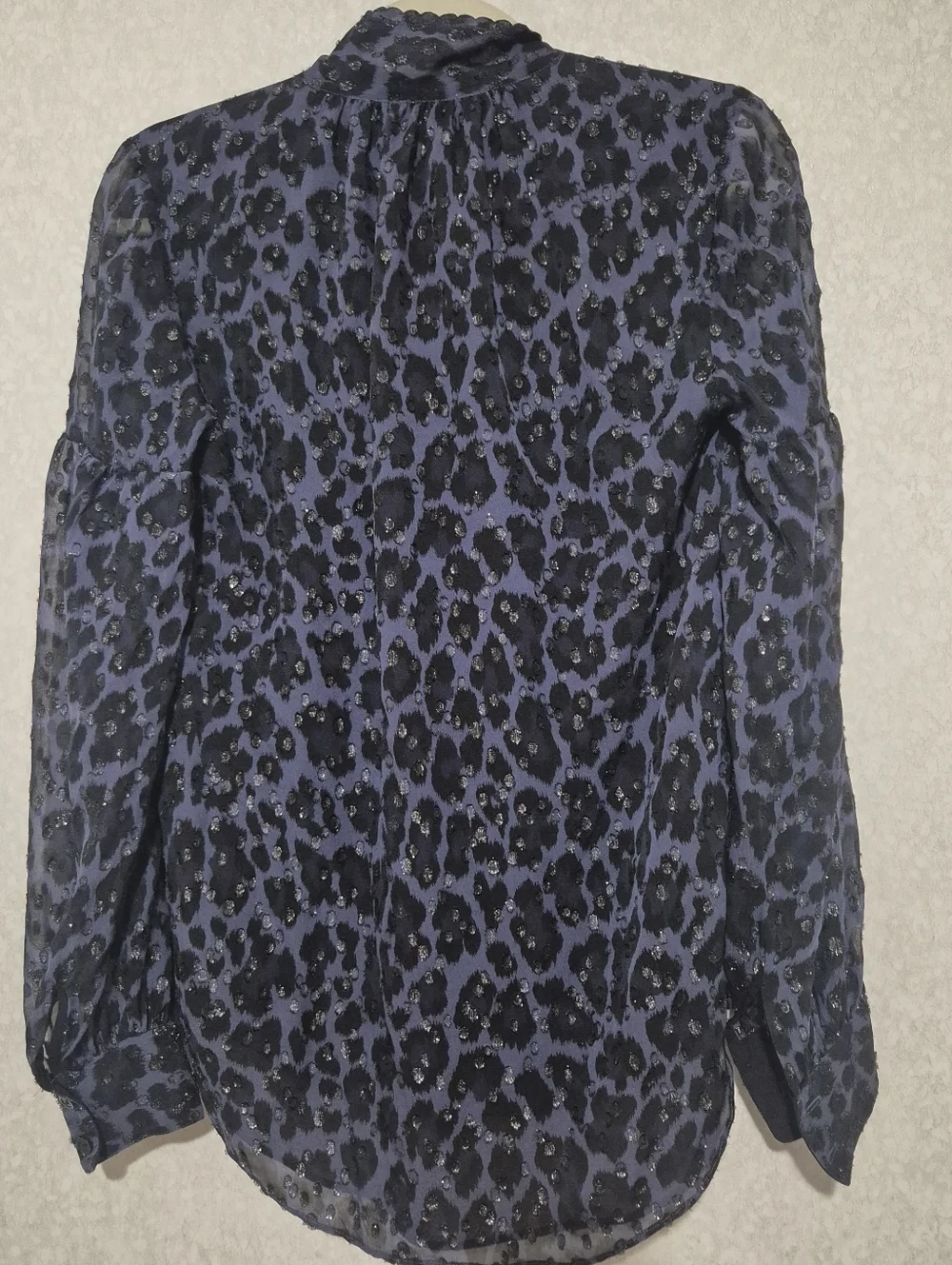 kate spade Navy and Black Leopard Tie-Neck Blouse...size:XS